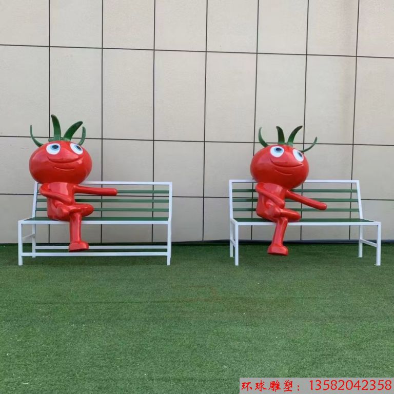 玻璃钢卡通番茄西红柿雕塑座凳3