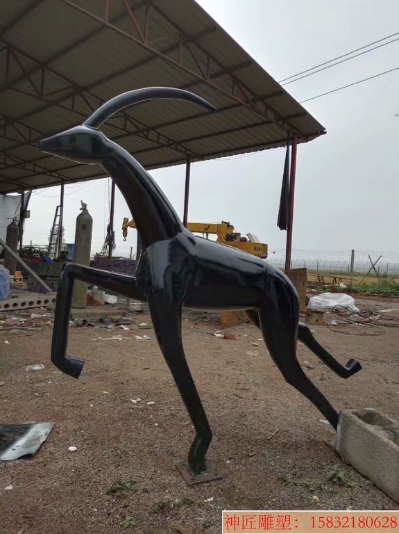 不锈钢创意鹿雕塑 奔跑小鹿雕塑 独角抽象小鹿雕塑